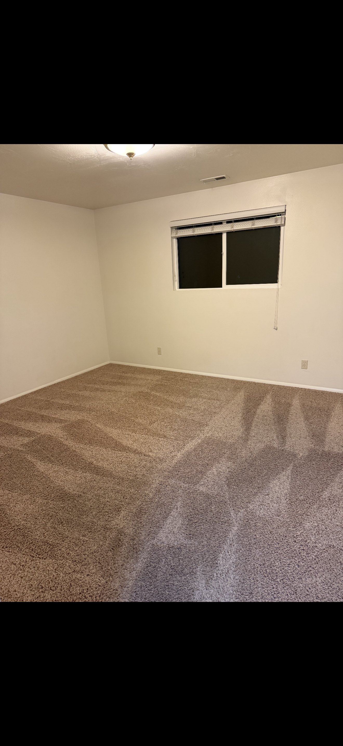 A cleaned empty room with freshly vacuumed carpet